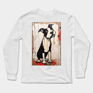 Comical Black and White Pitbull Dog Long Sleeve T-Shirt